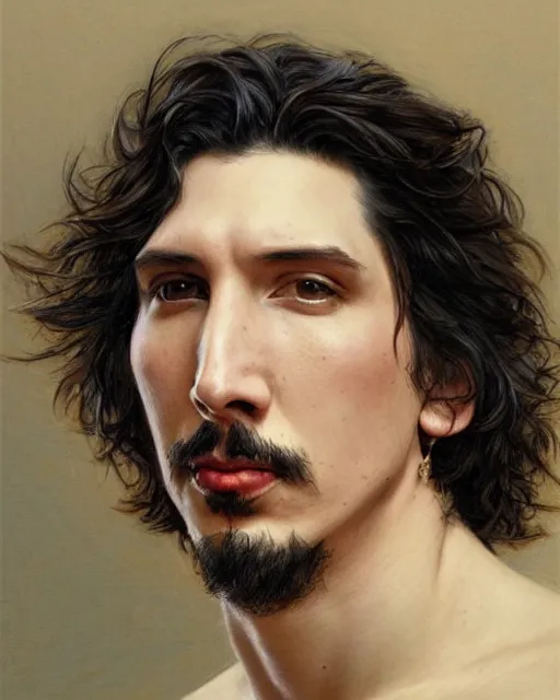 Image similar to beautiful realistic artistic detailed portrai of a short - haired adam driver by gaston bussiere, donato giancola
