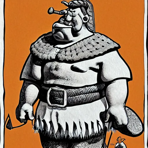 Image similar to a full body portrait of Obelix in the style of Mort Kunstler and Moebius