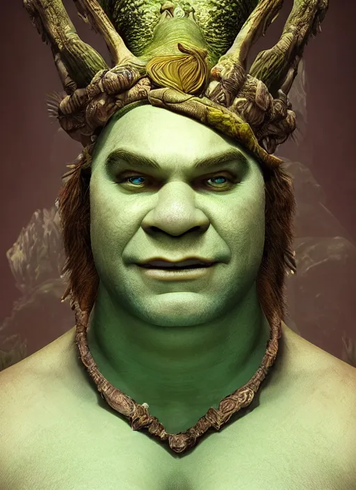 Image similar to underwater portrait of shrek as the naga queen, naturel, hyper detailed, digital art, trending in artstation, cinematic lighting, studio quality, smooth render, unreal engine 5 rendered, octane rendered, art style by klimt and nixeu and ian sprigger and wlop and krenz cushart.