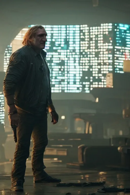 Prompt: a still of Gerard Depardieu in the movie Cyberpunk 2077 (2022), Nostromo, 4k, HD, high quality,