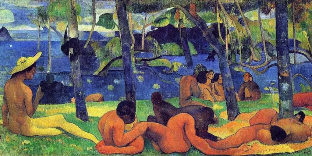 Image similar to there is another world very close to ours that we don't perceive directly, but they do interact sometimes. painting by paul gauguin ( 1 9 0 0 )