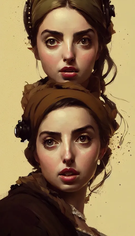 Prompt: hyper - realistic portrait of a ana de armas as a victorian lady by atey ghailan, by greg rutkowski, by greg tocchini, by james gilleard, by joe fenton, by kaethe butcher, dynamic lighting, gradient light yellow, brown, blonde cream and white color scheme, grunge aesthetic