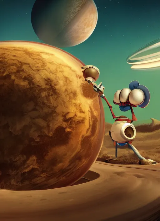 Prompt: earth eating the saturn in the cuphead art style, au naturel, hyper detailed, digital art, trending in artstation, cinematic lighting, studio quality, smooth render, unreal engine 5 rendered, octane rendered