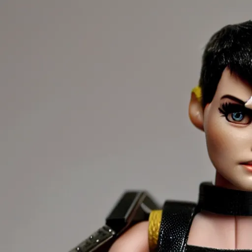 Image similar to furiosa as a barbie doll, photorealistic, highly detailed,