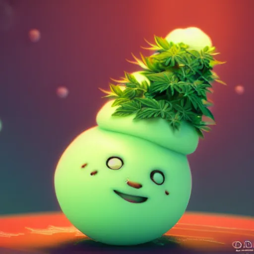 Image similar to portrait of a cannabis flavoured cute mochi snowball character. octane 8 k render by eyvind earle