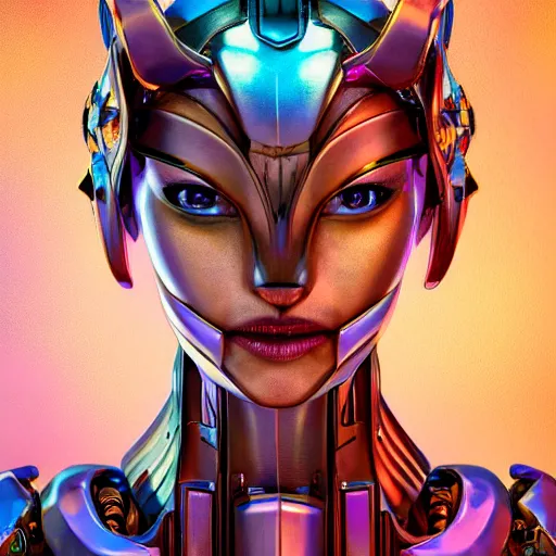 Image similar to studio portrait of lawful good colorful female holy mecha paladin absurdly beautiful, elegant, young sensual graceful woman, ultrafine hyperrealistic detailed face illustration by kim jung gi, irakli nadar, intricate linework, sharp focus, bright colors, matte, octopath traveler, final fantasy, unreal engine highly rendered, global illumination, radiant light, intricate environment