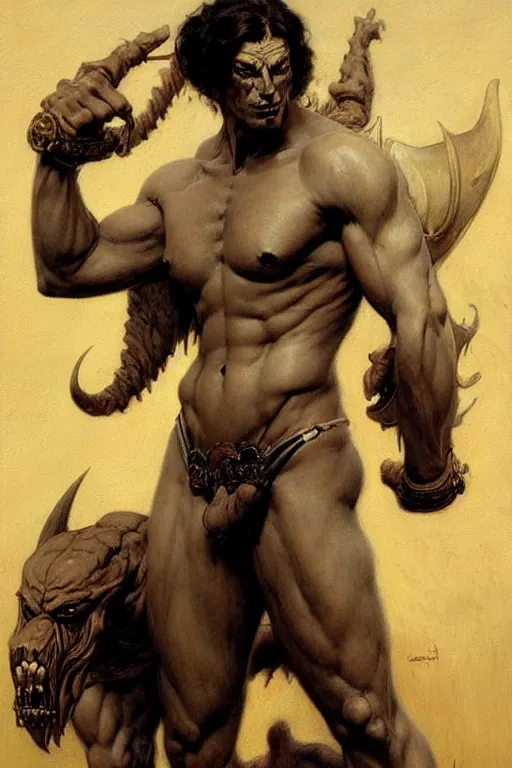 Image similar to male, monster, character design, painting by gaston bussiere, katsuya terada, frank frazetta, tom of finland, trending on artstation