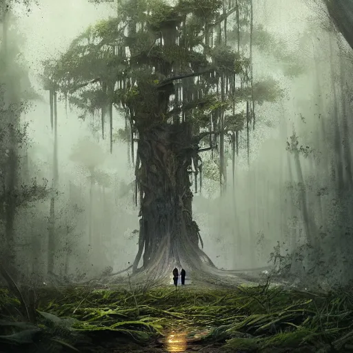 Image similar to 🍺💪🚶‍♂️🌳 a beautiful living tree in the middle of a swamp, digital Art, Greg rutkowski, Trending artstation, cinematic