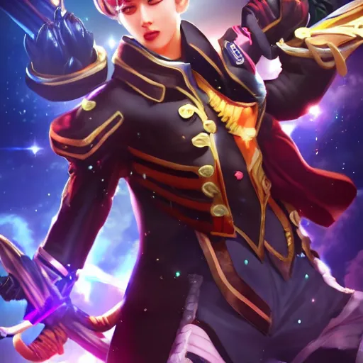 Image similar to a member of the band exo as a mobile legends hero, whole body, 8 k, high definition, extremely detailed,