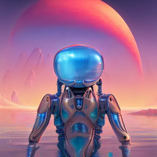 Image similar to aquatic alien in mechanical exoskeleton designed by jony ive in cybercity, golden hour, poster by michael whelan and gilbert williams and evgeny lushpin and artgerm and alena aenami, 3 0 mm, well proportioned, highly detailed, rule of thirds, long exposure