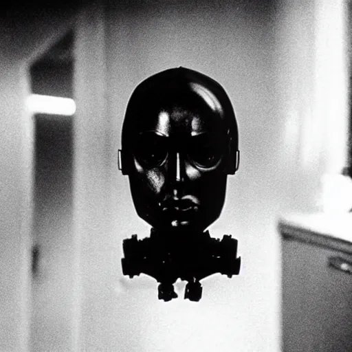 Image similar to Possession (1981) movie by Andrzej Żuławski, movie still, robot head and man head