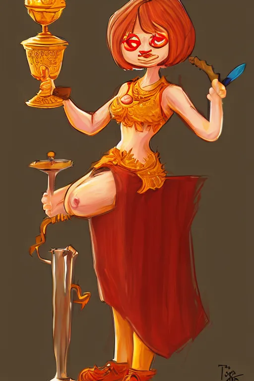 Image similar to fullbody!! personification of garfield the cat garfield goddess holding a blood chalice, stunning, professional character concept art by tatyana kupriyanova