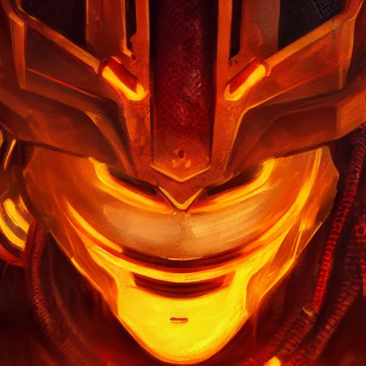 Image similar to helmet lion cyberpunk made of yellow lava and fire in wahyudi ramadhani style, profile portrait, cyberpunk fashion, realistic shaded perfect face, fine details, very dark environment, misty atmosphere, closeup, d & d, fantasy, intricate, elegant, highly detailed, digital painting, artstation, concept art, matte, sharp focus, illustration, hearthstone