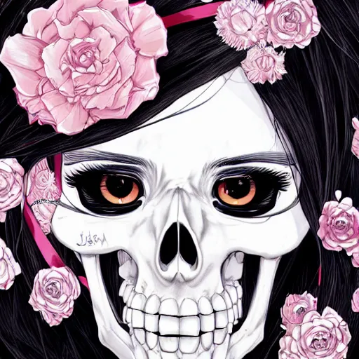 Image similar to anime manga skull portrait young woman skeleton, hello kitty, elegant, highly detailed, digital art, art by jc leyendecker and sachin teng