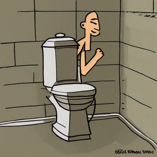 Image similar to a toilet sitting on a man in the bathroom, digital art