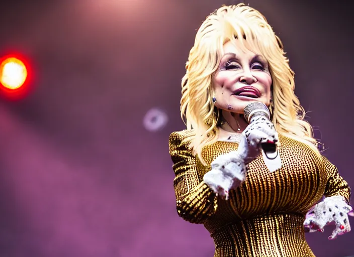 Image similar to photo still of dolly parton at the vans warped tour 2 0 1 8!!!!!!!! at age 3 6 years old 3 6 years of age!!!!!!!! stage diving into the crowd, 8 k, 8 5 mm f 1. 8, studio lighting, rim light, right side key light