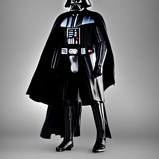 Prompt: naturalist full body shot of darth vader, black and white, in the style of alfred stieglitz, dramatic lighting