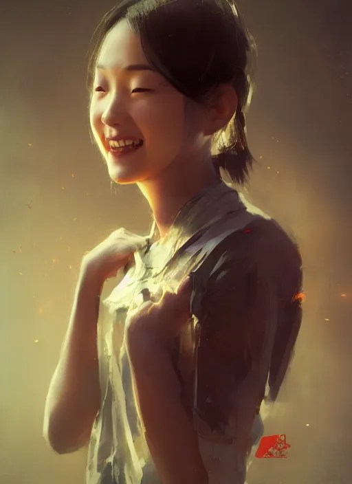 Image similar to hyper realistic photography portrait of smiling asian festival girl face cinematic, vallejo, full shot, craig mullins greg rutkowski, artstation, cgsociety