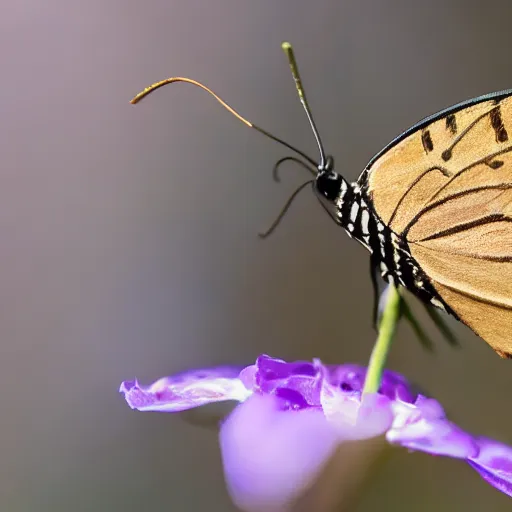 Prompt: a macro photograph of a butterfly on a flower, Nikon D810, Sigma 85mm ƒ/2.5, award-winning