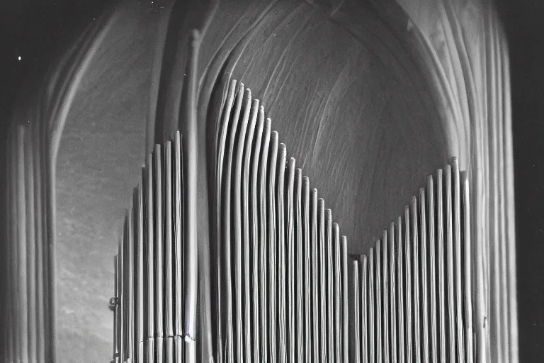 Image similar to pipe organ made entirely of dark smoke, 8 0 mm film, high detail