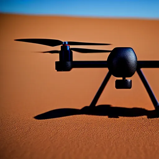 Image similar to 3d printer drone with giant extrusion nozzle in the australian desert, XF IQ4, 150MP, 50mm, F1.4, ISO 200, 1/160s, dawn