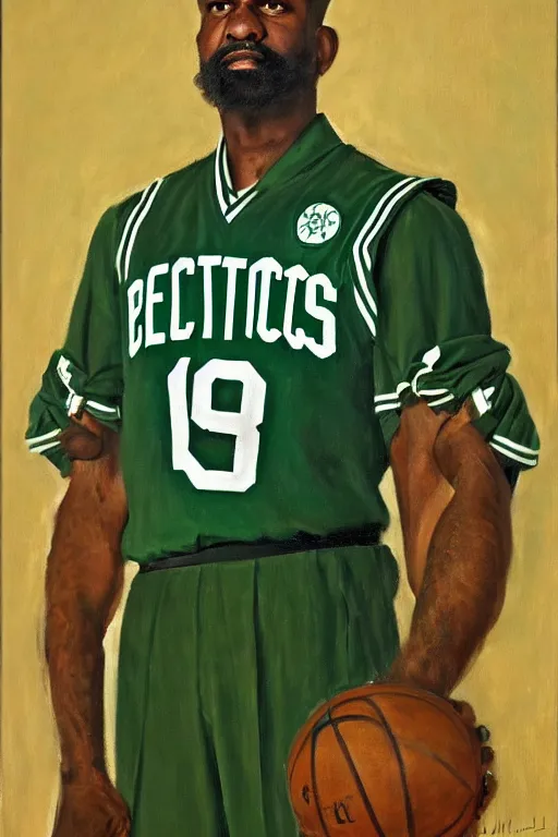 Image similar to full body portrait of the dictator of the boston celtics, 1 9 5 5, in full military garb, oil on canvas by william sidney mount, trending on artstation