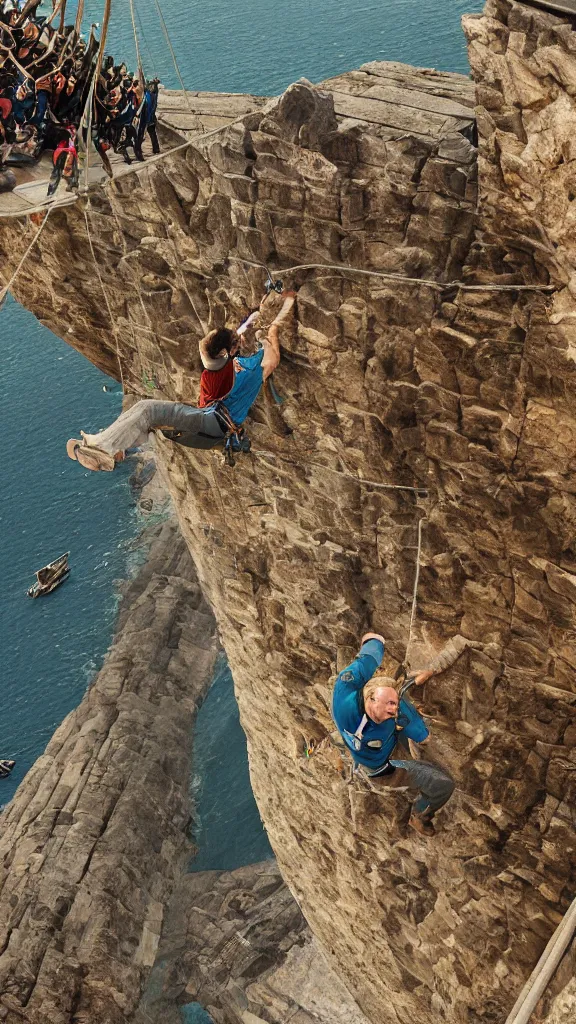 Prompt: climbing a ledge on el captain | birds eye view, high detail, matte painting