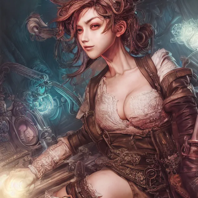 Image similar to the portrait of chaotic neutral female rogue as absurdly beautiful, gorgeous, elegant, innocent young gravure idol, an ultrafine hyperdetailed illustration by kim jung gi, irakli nadar, intricate linework, bright colors, octopath traveler, final fantasy, unreal engine 5 highly rendered, global illumination, radiant light, detailed and intricate environment