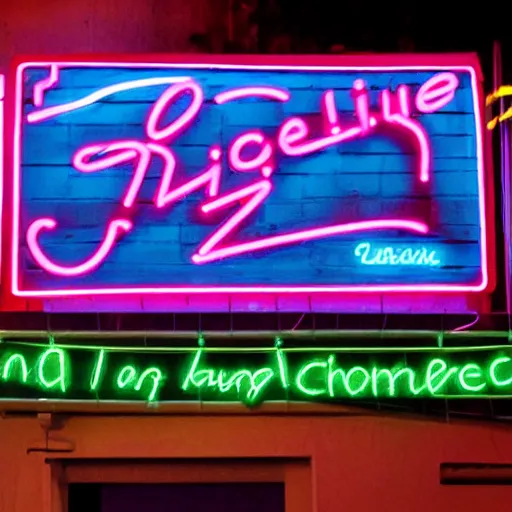 Prompt: amy winehouse outside club 2 7 at nighttime, neon ( club 2 7 ) sign, club 2 7 neon sign