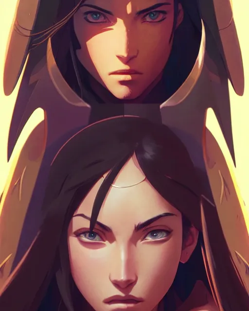 Image similar to azctec warrior, megan fox, detailed perfect face, exquisite details, fire magic, mid view, design on a white background, by studio muti, greg rutkowski makoto shinkai takashi takeuchi studio ghibli