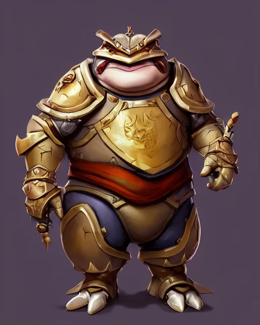 Prompt: a fat short anthropomorphic toad wearing regal ornate armor, battle stand, smooth, intricate, elegant, power aura, digital painting, artstation, concept art, high tech fantasy, sharp focus, illustration, art by james jean and justin gerard, overwatch character