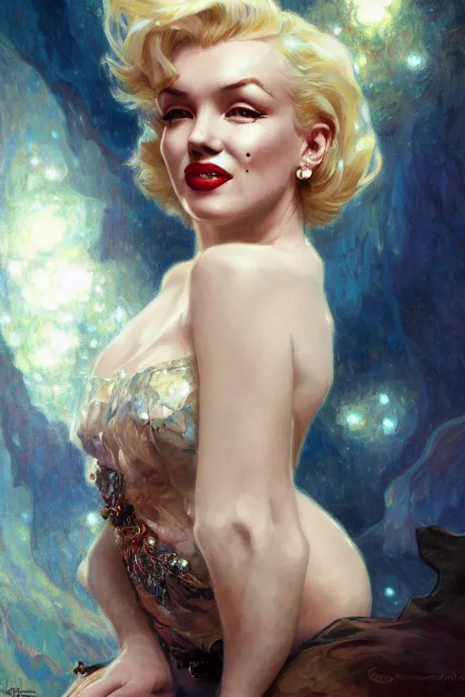 Prompt: Marilyn Monroe portrait, fantasy, elegant, intricate, by Stanley Artgerm Lau, greg rutkowski, thomas kindkade, alphonse mucha, loish, norman Rockwell