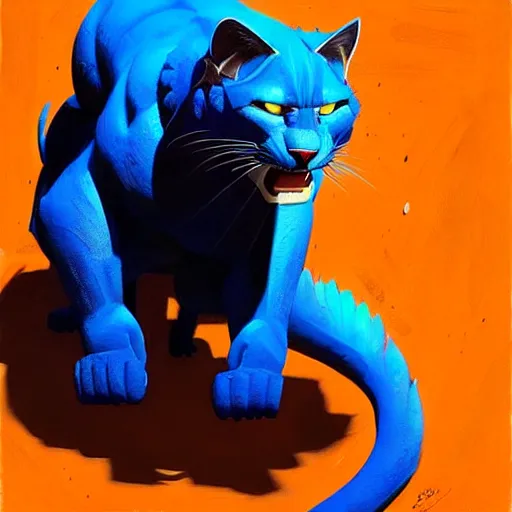 Prompt: big blue cat with red sable. turqoise background. painting by eddie mendoza, greg rutkowski