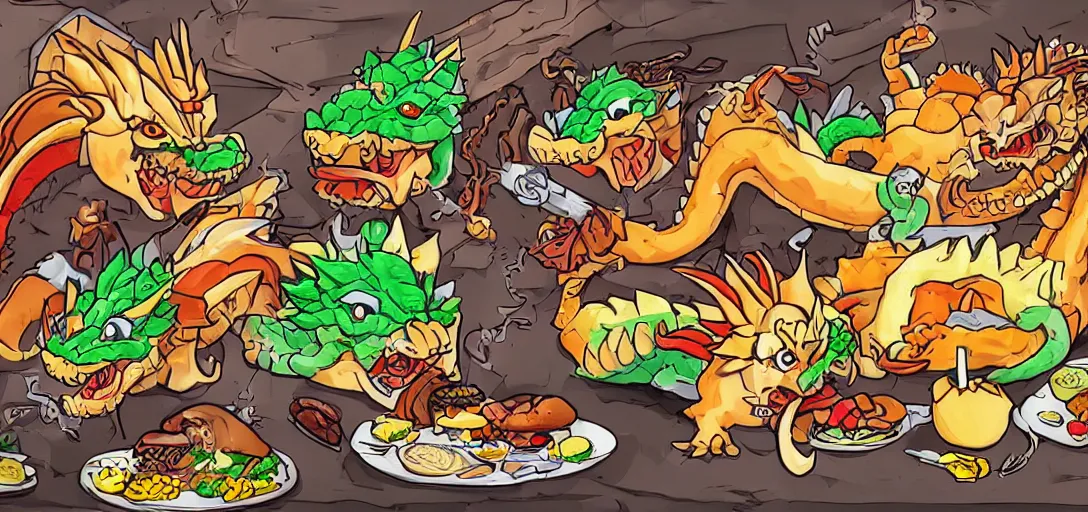 Image similar to food warriors fighting a food dragon