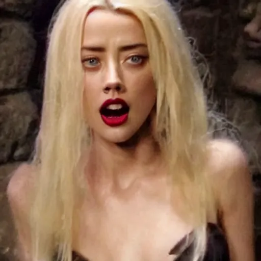 Prompt: A hag in a dungeon that looks like Amber Heard.