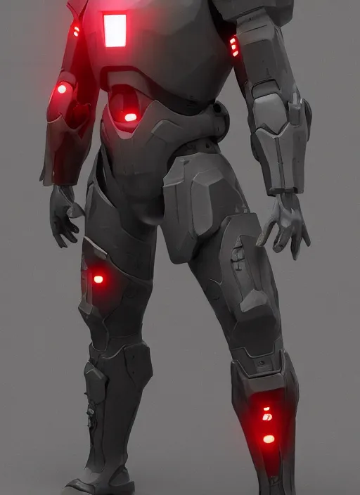 Image similar to sci - fi soldier in heavy futuristic armor, gray with red accents, hard surface 3 d, halo infinite, 3 4 3 industries, artstation trending, zbrush hard surface, 8 k, octane render