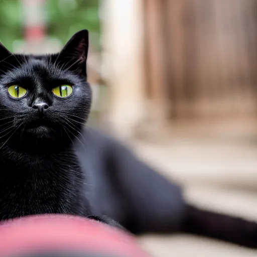 Image similar to black cat with red eyes, canon eos r 3, f / 1. 4, iso 2 0 0, 1 / 1 6 0 s, 8 k, raw, unedited, symmetrical balance, in - frame