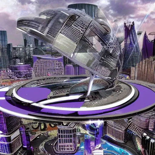 Image similar to futuristic city where the Baltimore Ravens rule the world