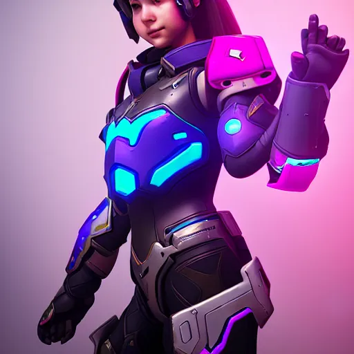 Prompt: a young girl with the appearance and armor of d. va from overwatch, portrait, octane render, 4 k, ingame shot