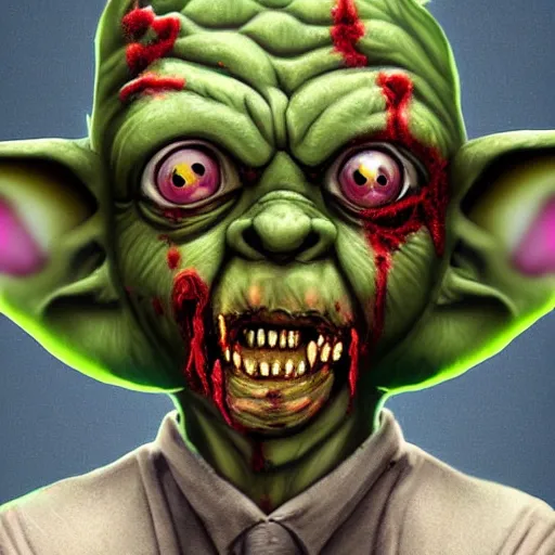 Prompt: zombie yoda, yoda as a zombie, zombified, scary, digital cartoon, artstation