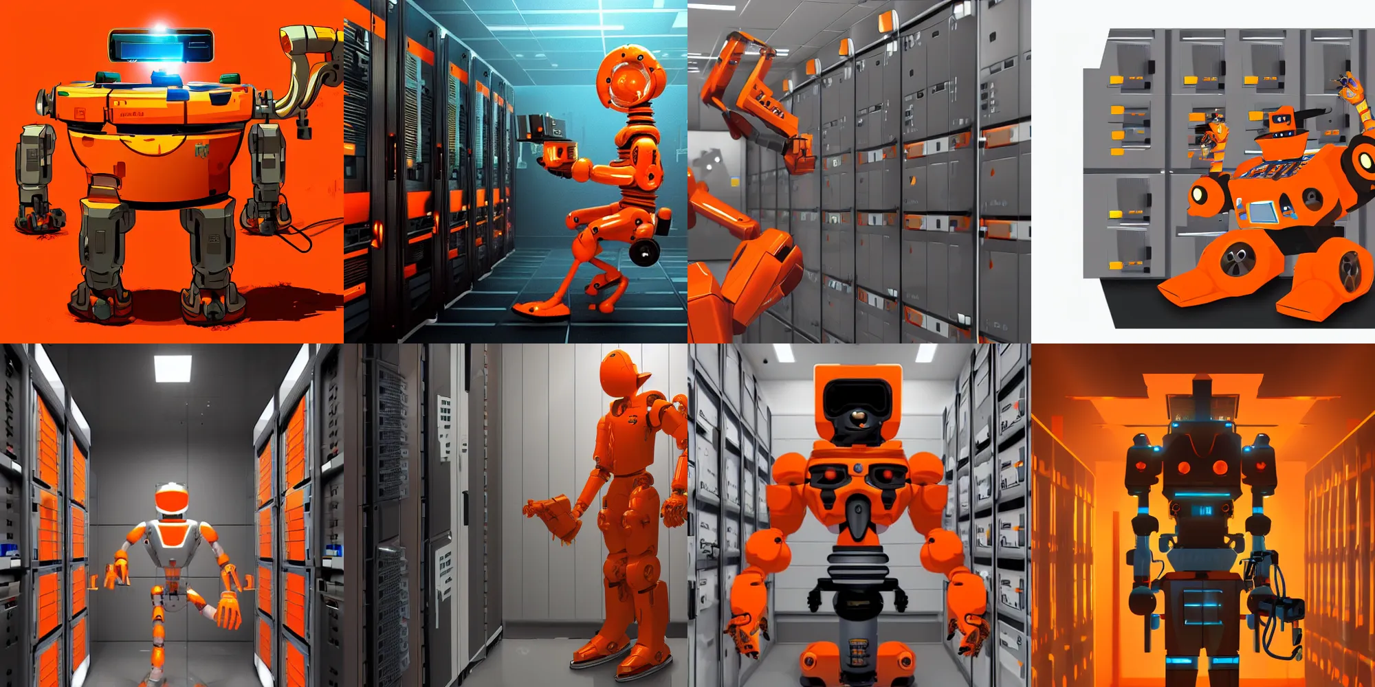 Prompt: orange robocowboy in datacenter server room artstation