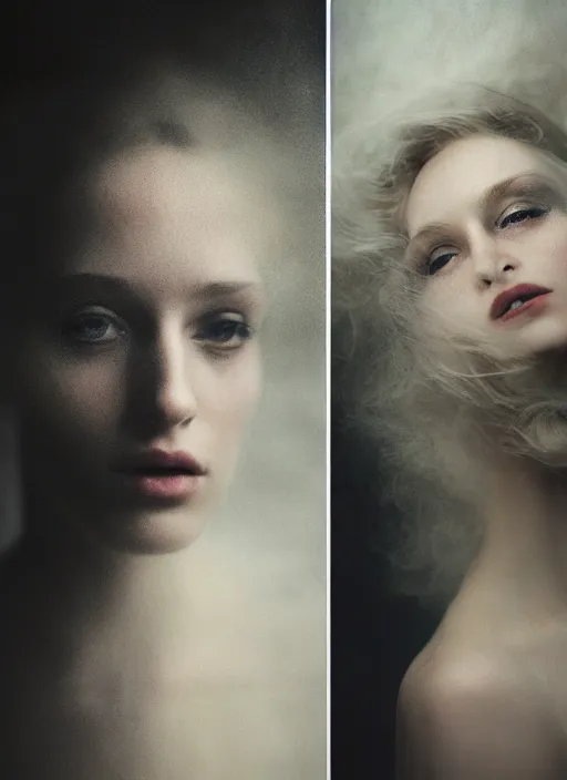 Image similar to Kodak Portra 400, 8K, soft light, volumetric lighting, highly detailed, fine art portrait photography in style of Paolo Roversi, britt marling style 3/4 face merging with stormy clouds in metamorphosis complex 3d render , 150 mm lens, art nouveau fashion embroidered, intricate details, elegant, hyper realistic, ultra detailed, octane render, etheric, outworldly colours, emotionally evoking, head in focus, fantasy, ornamental, intricate, elegant, 8K, soft light, volumetric lighting, highly detailed, Refined, Highly Detailed, soft lighting colors scheme, fine art photography, Hyper realistic, photo realistic