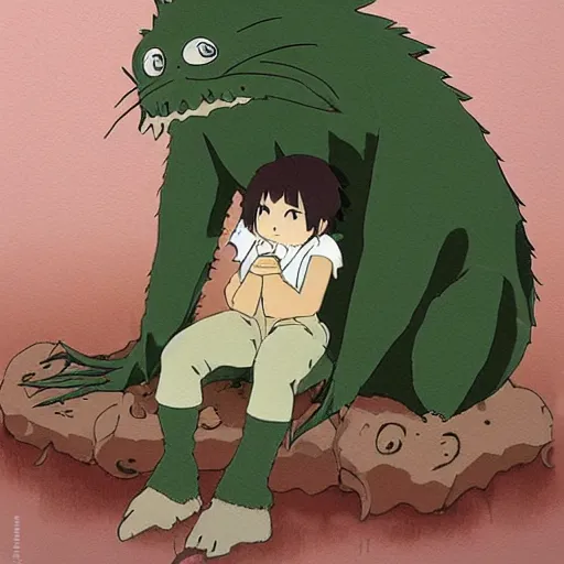 Prompt: creature sitting at the flower made by studio ghibli, detail, high quality