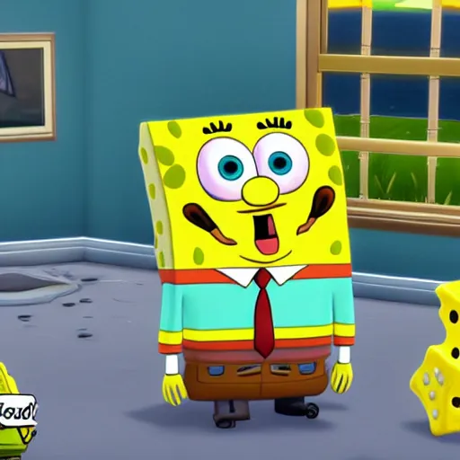 Prompt: Spongebob in the style of The Sims 4