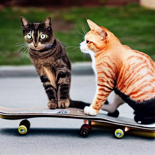 Image similar to a cat pulling a man on a skateboard