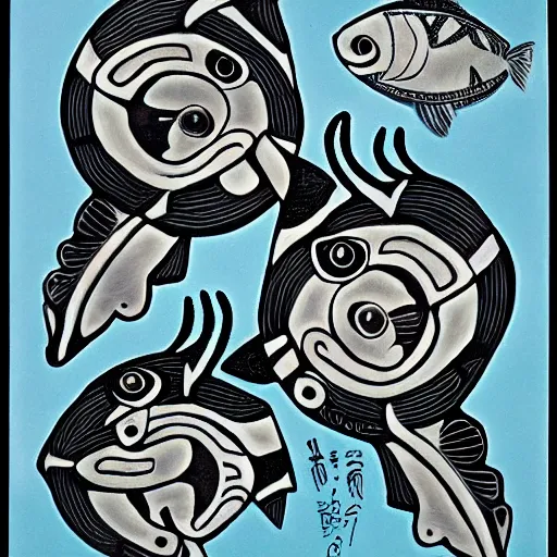 haida art of two fish and one bear | Stable Diffusion | OpenArt