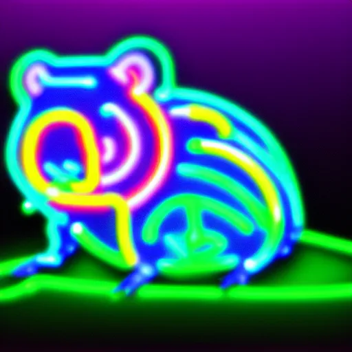 Image similar to cyberpunk hamster made of glowing neon lights holding a rainbow gem crystal, light reflection, 8 k, hd, logo