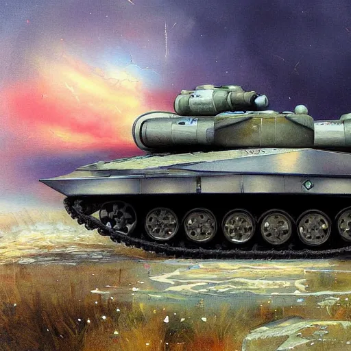 Image similar to a beautiful complex painting of a futuristic tank