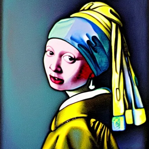 Image similar to painting of the teletubby with the pearl earring, in the style of johannes vermeer