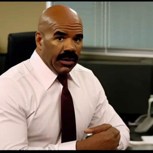 Image similar to a screen still of steve harvey playing dwight in the office